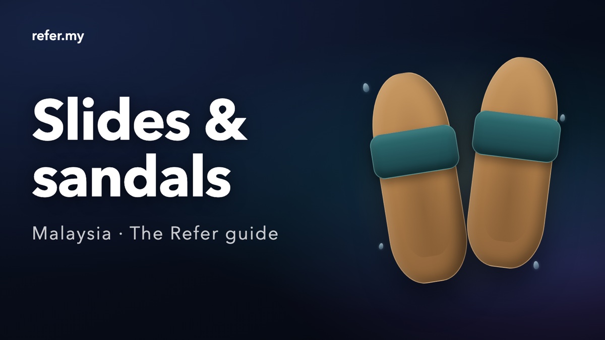 Best slides and sandals in Malaysia: an editorial illustration of a generic pair of slides with a few rain drops, not a product photograph.